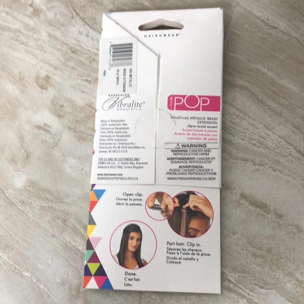 Pop by Hairdo 20” Pink Hair Extension Metallic Clip In Braid Extension Gift NEW!